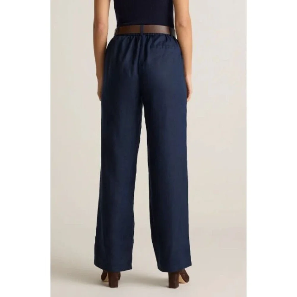 Quince 100% European Linen Pleated Trouser Pants Size 8 Navy Career Casual